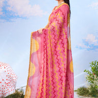 Pink geometric printed chiffon saree daily wear 