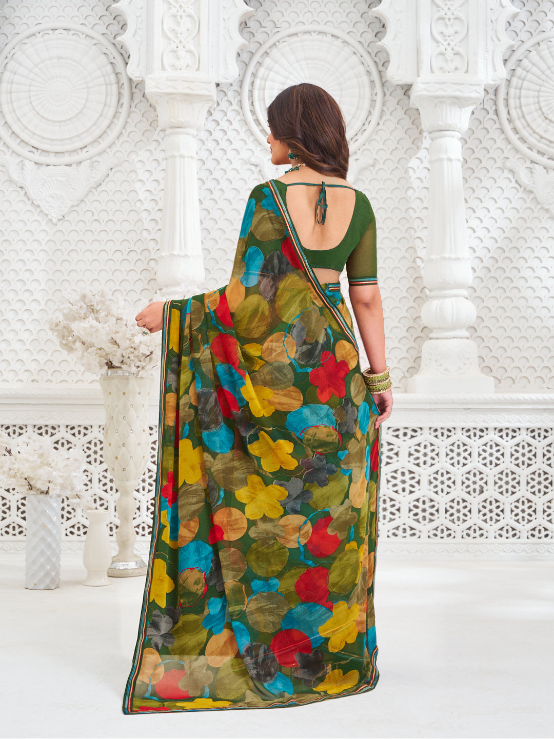 Laxmipati Kamya Green Georgette Floral Printed Saree