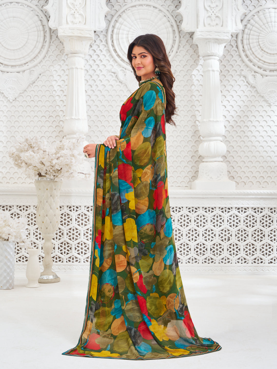 Laxmipati Kamya Green Georgette Floral Printed Saree