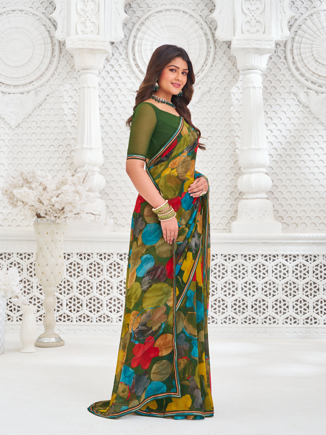 Laxmipati Kamya Green Georgette Floral Printed Saree