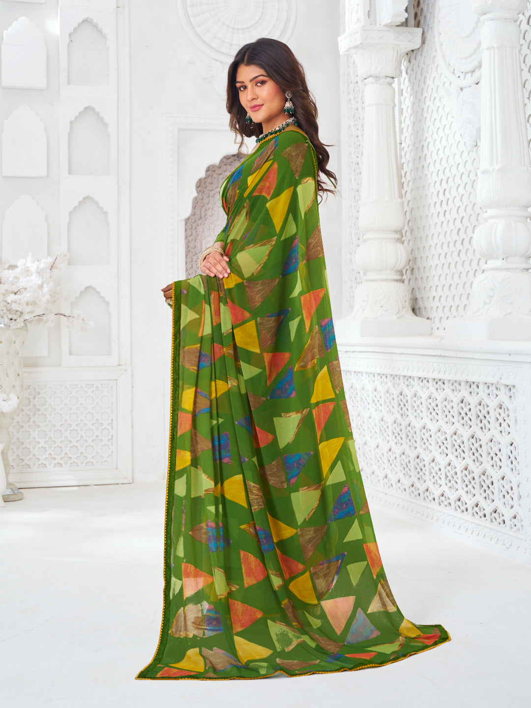 Laxmipati Kamya Green Georgette Geometric Printed Saree