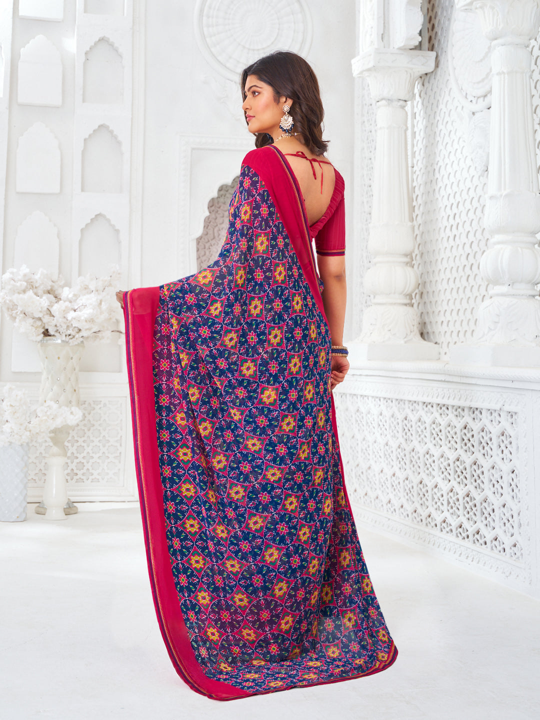 Laxmipati Kamya Blue Georgette Floral Printed Saree