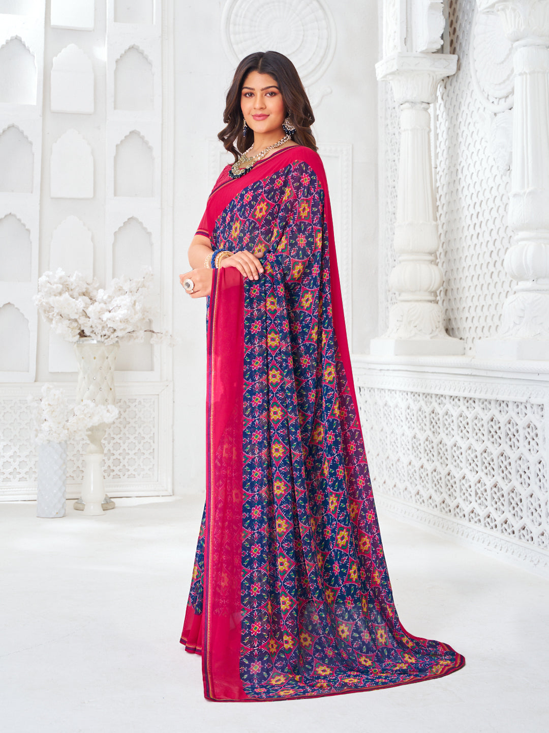 Laxmipati Kamya Blue Georgette Floral Printed Saree