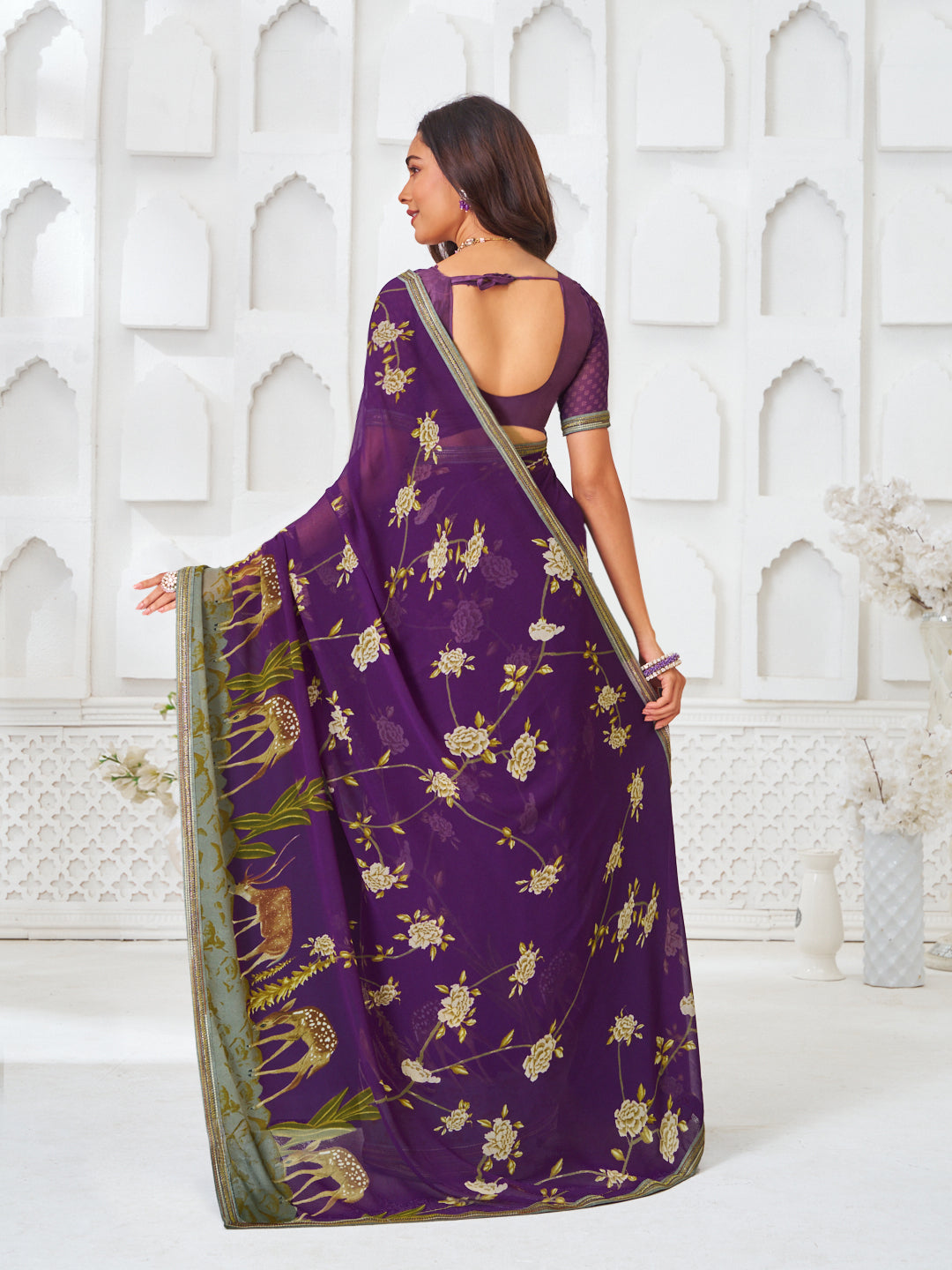 Laxmipati Kamya Purple Georgette Printed Saree