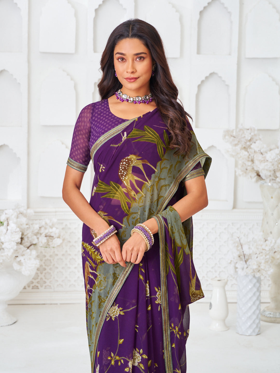 Laxmipati Kamya Purple Georgette Printed Saree