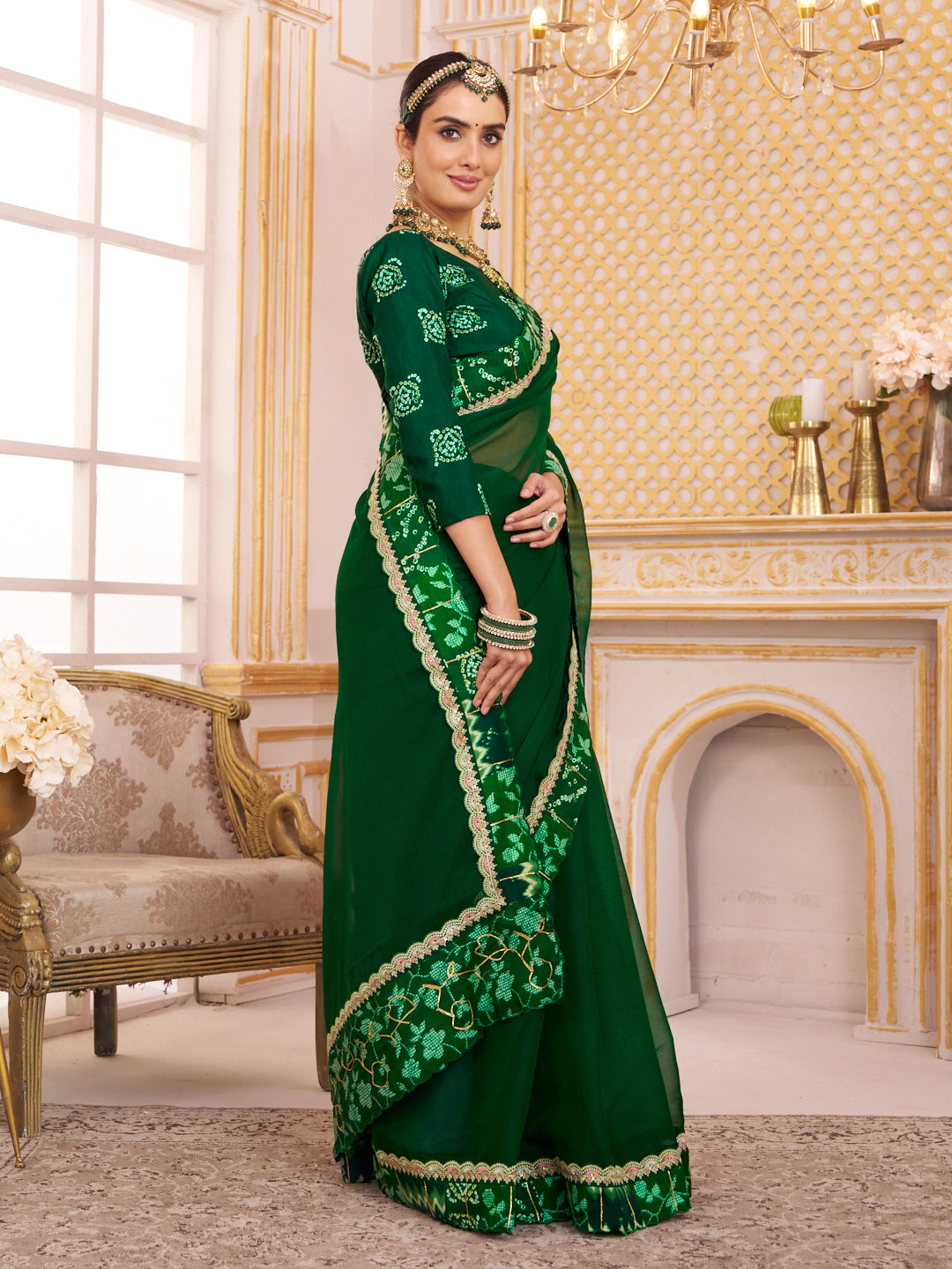 Laxmipati Chakor Green Tissue Organza Saree