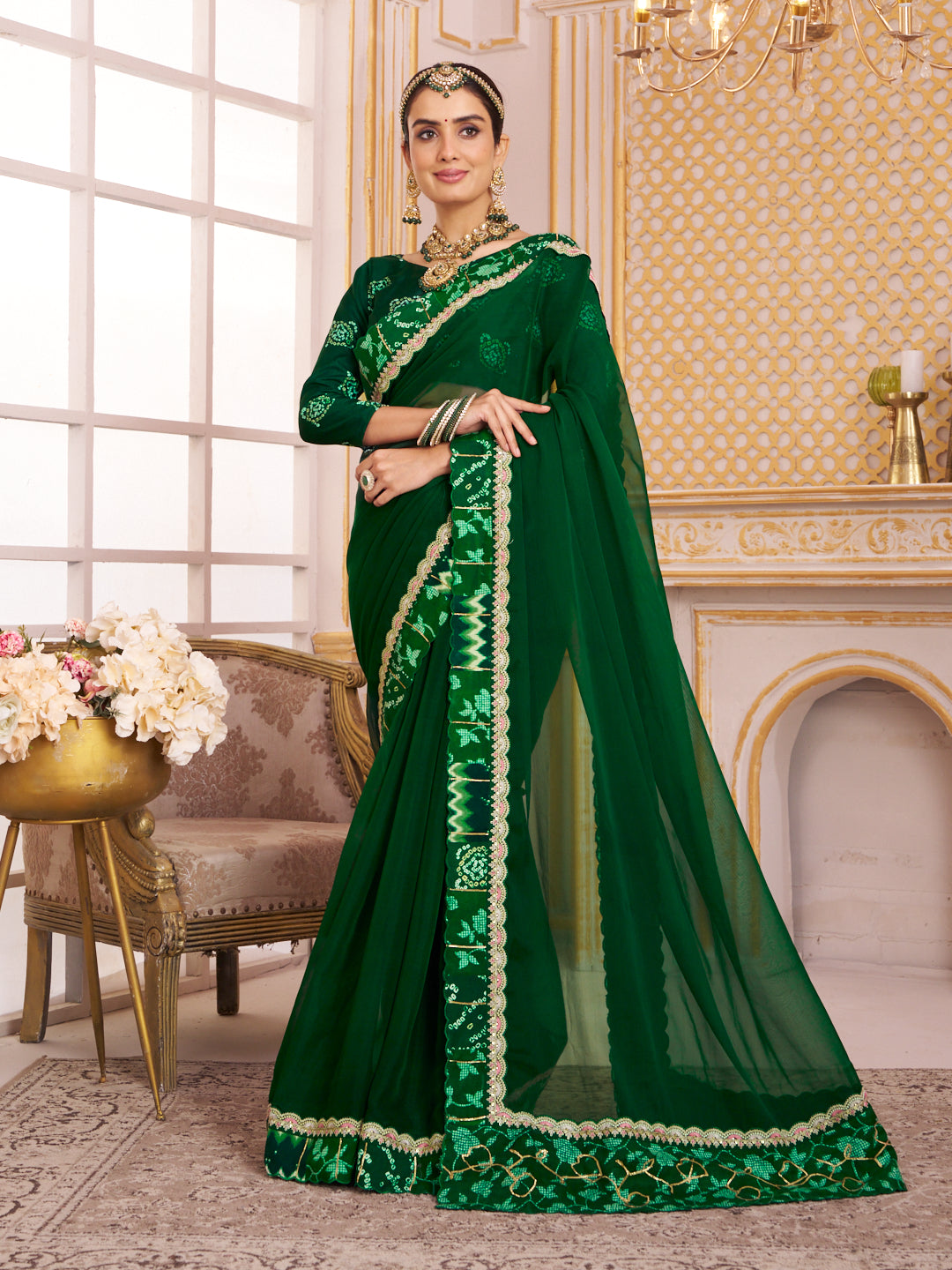 Laxmipati Chakor Green Tissue Organza Saree