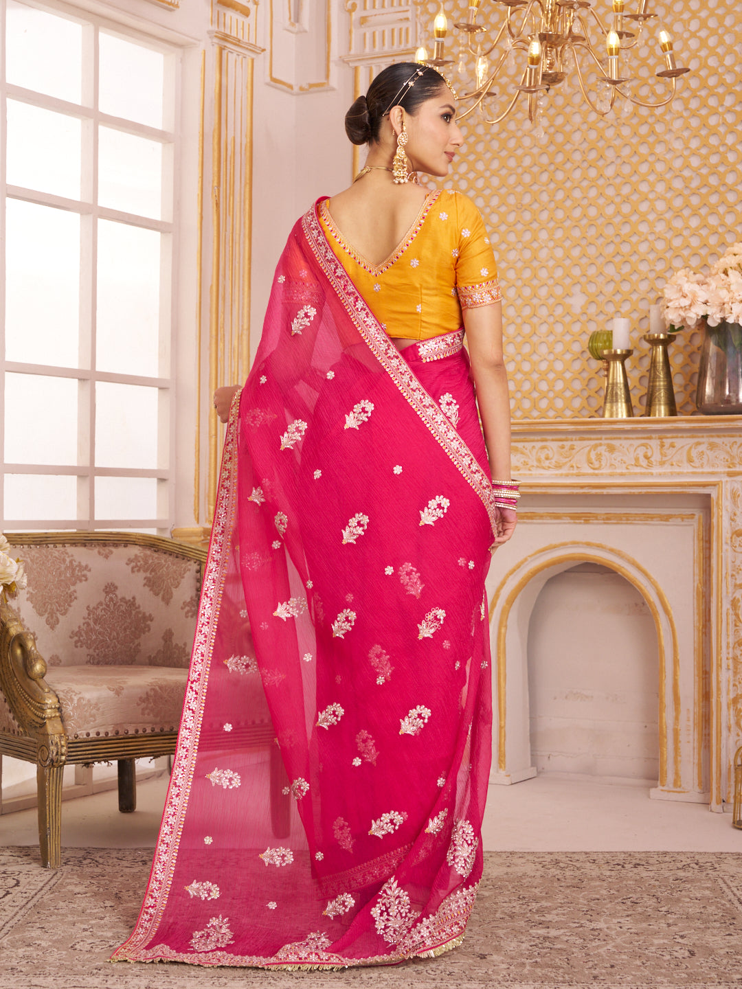 Laxmipati Chakor Pink Tissue Organza Saree with Floral Embroidery