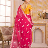 Laxmipati Chakor Pink Tissue Organza Saree with Floral Embroidery