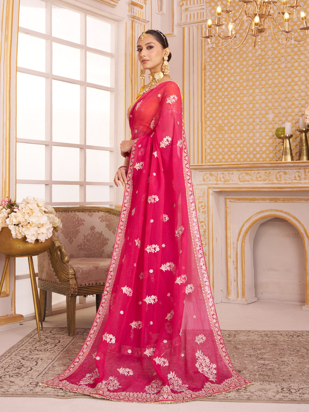 Laxmipati Chakor Pink Tissue Organza Saree with Floral Embroidery