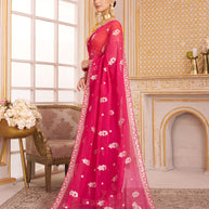 Laxmipati Chakor Pink Tissue Organza Saree with Floral Embroidery