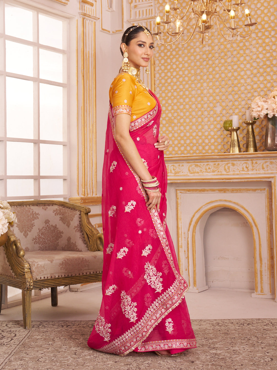 Laxmipati Chakor Pink Tissue Organza Saree with Floral Embroidery