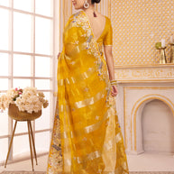 Laxmipati Chakor Mustard Tissue Organza Saree with Floral Embroidery