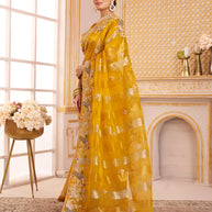 Laxmipati Chakor Mustard Tissue Organza Saree with Floral Embroidery