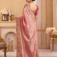 Laxmipati Chakor Pink Tissue Organza Saree with Floral Embroidery
