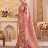 Laxmipati Chakor Pink Tissue Organza Saree with Floral Embroidery