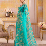 Laxmipati Chakor Teal Blue Tissue Organza Saree with Floral Embroidery