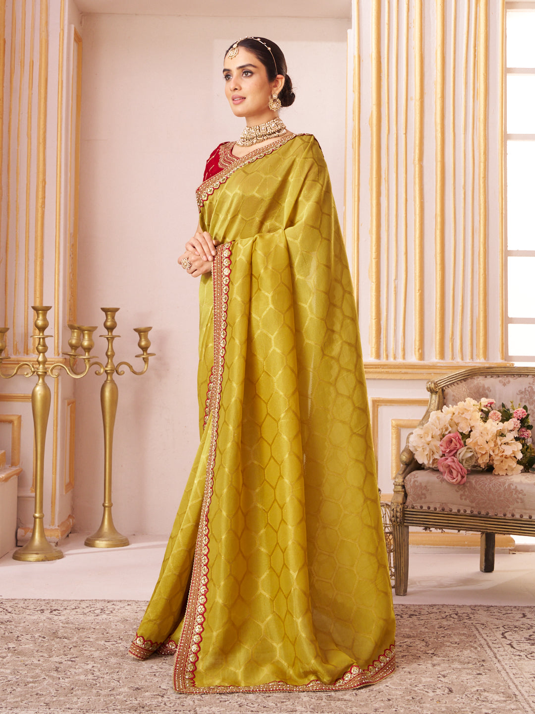 Laxmipati Chakor Mustard Silk Embroidery Saree