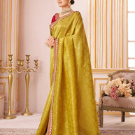 Laxmipati Chakor Mustard Silk Embroidery Saree