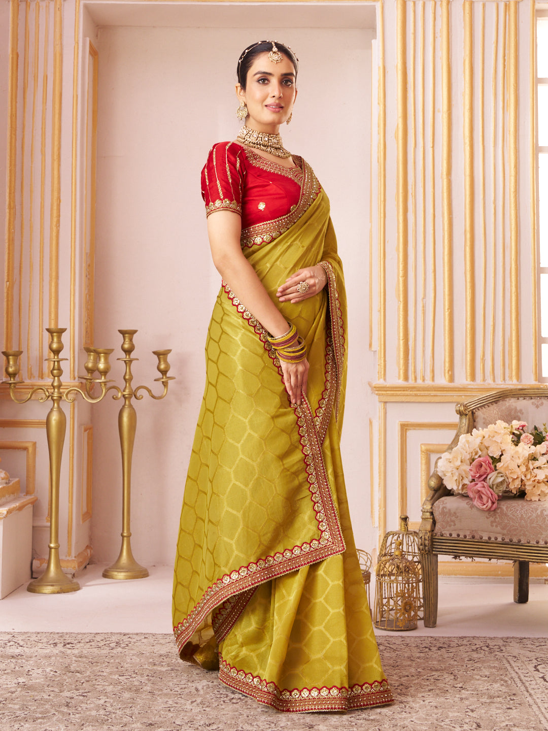 Laxmipati Chakor Mustard Silk Embroidery Saree