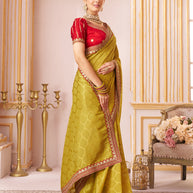 Laxmipati Chakor Mustard Silk Embroidery Saree