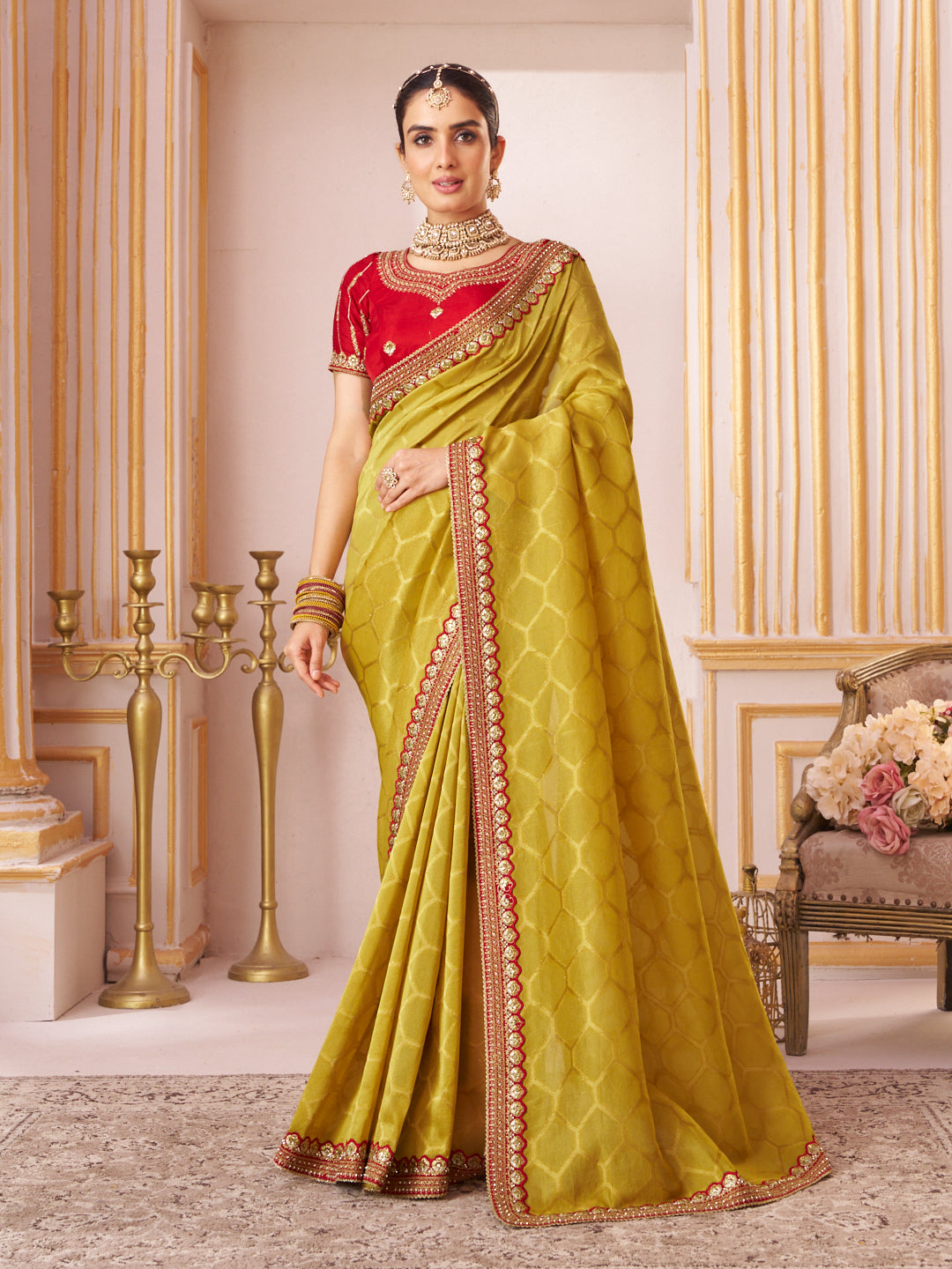 Laxmipati Chakor Mustard Silk Embroidery Saree