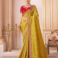 Laxmipati Chakor Mustard Silk Embroidery Saree