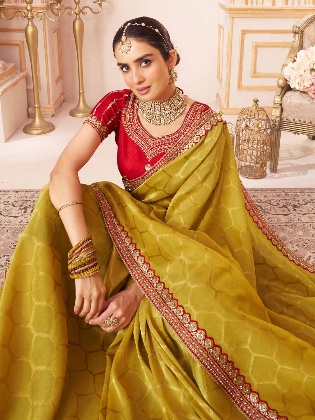 Laxmipati Chakor Mustard Silk Embroidery Saree