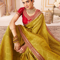 Laxmipati Chakor Mustard Silk Embroidery Saree