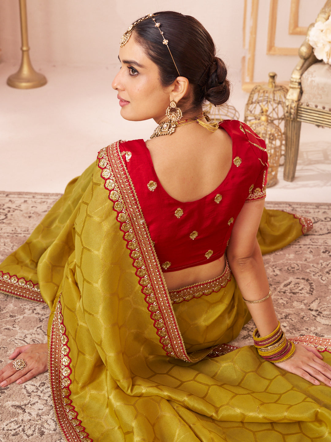 Laxmipati Chakor Mustard Silk Embroidery Saree