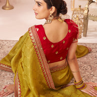 Laxmipati Chakor Mustard Silk Embroidery Saree