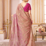 Laxmipati Chakor Pink Tissue Organza Saree with Zari Embroidery
