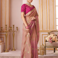 Laxmipati Chakor Pink Tissue Organza Saree with Zari Embroidery