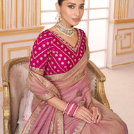 Laxmipati Chakor Pink Tissue Organza Saree with Zari Embroidery