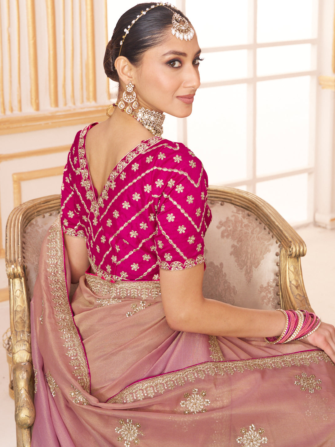 Laxmipati Chakor Pink Tissue Organza Saree with Zari Embroidery