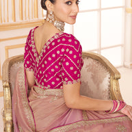 Laxmipati Chakor Pink Tissue Organza Saree with Zari Embroidery