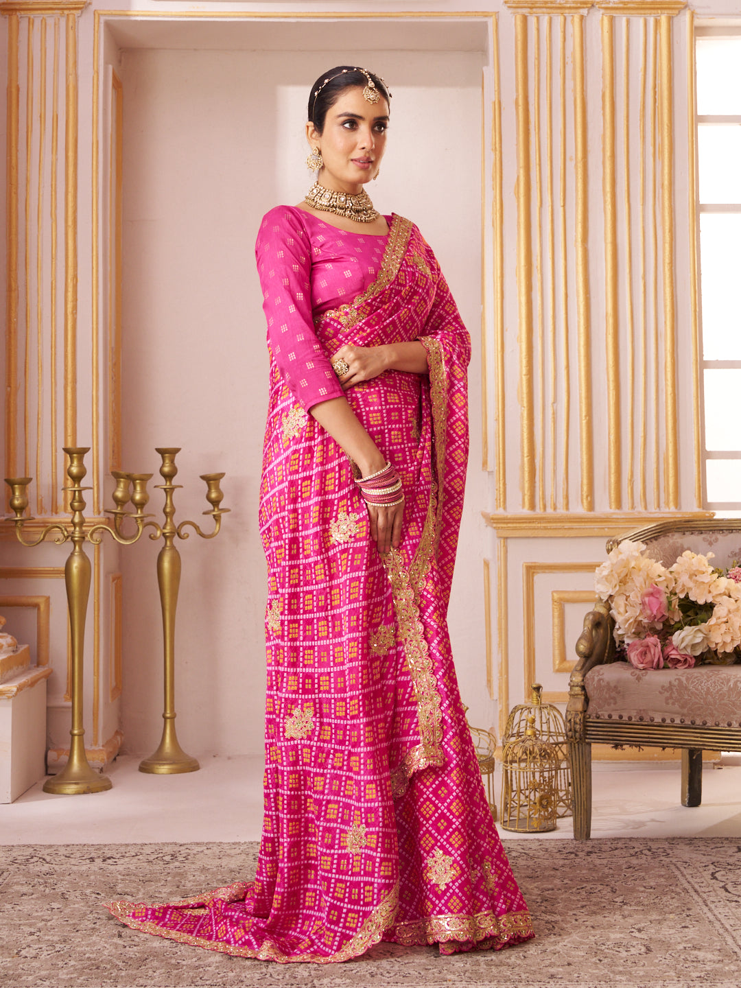 Laxmipati Chakor Pink Silk Saree with Embroidery