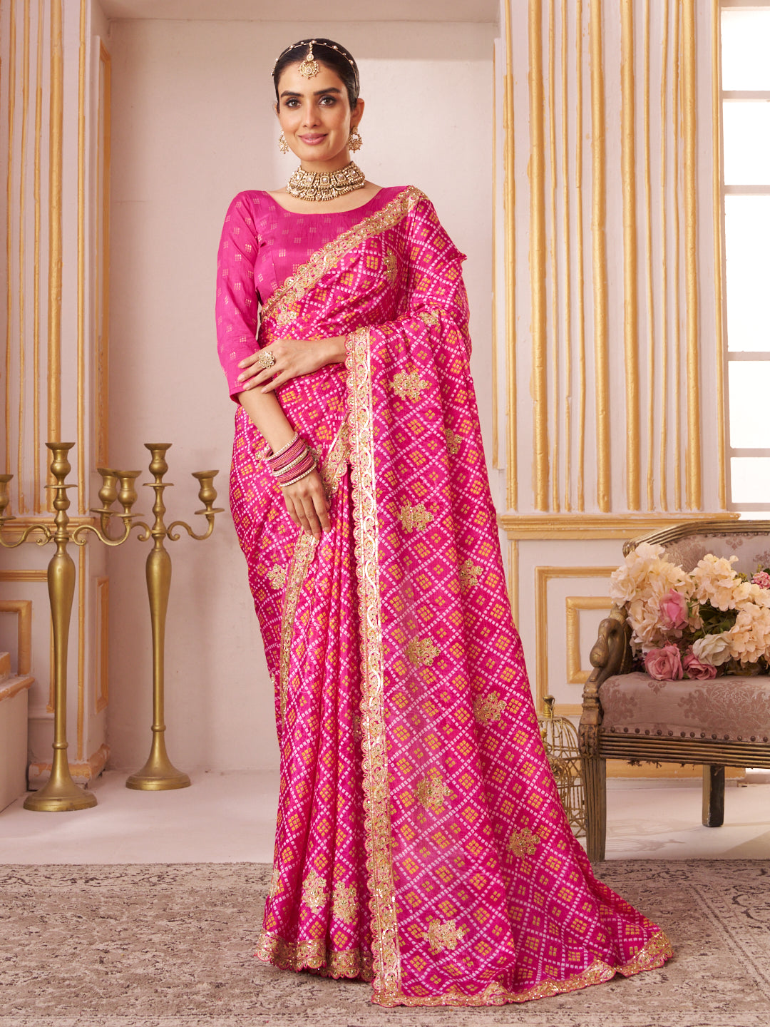 Laxmipati Chakor Pink Silk Saree with Embroidery