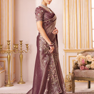 Laxmipati Chakor Purple Silk Saree with Floral Embroidery