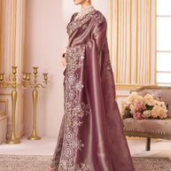Laxmipati Chakor Purple Silk Saree with Floral Embroidery