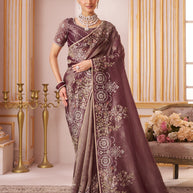 Laxmipati Chakor Purple Silk Saree with Floral Embroidery