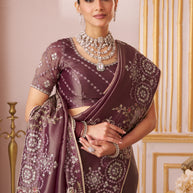 Laxmipati Chakor Purple Silk Saree with Floral Embroidery