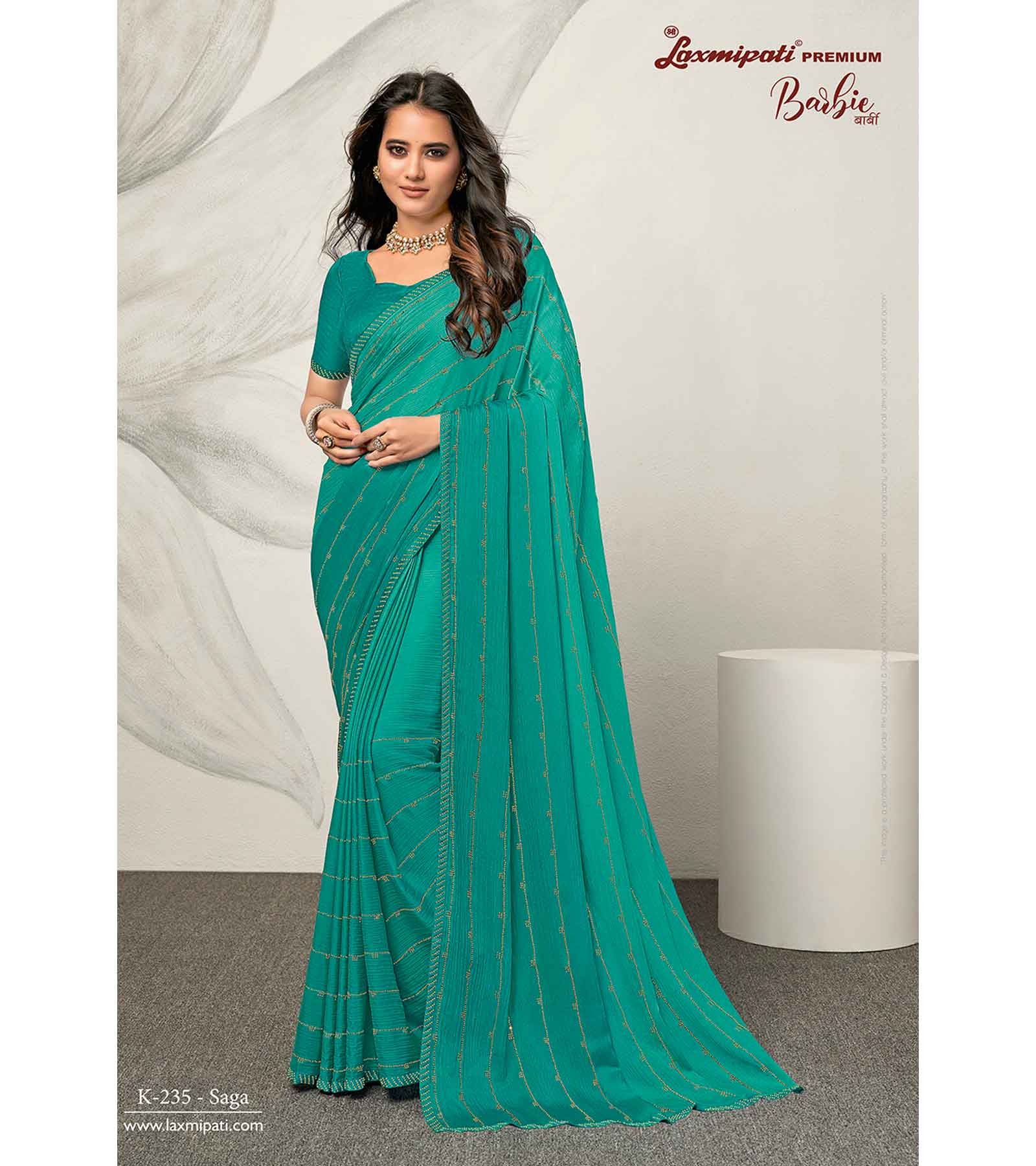 Laxmipati Barbie K-235 Satin silk,padding Firozi Saree