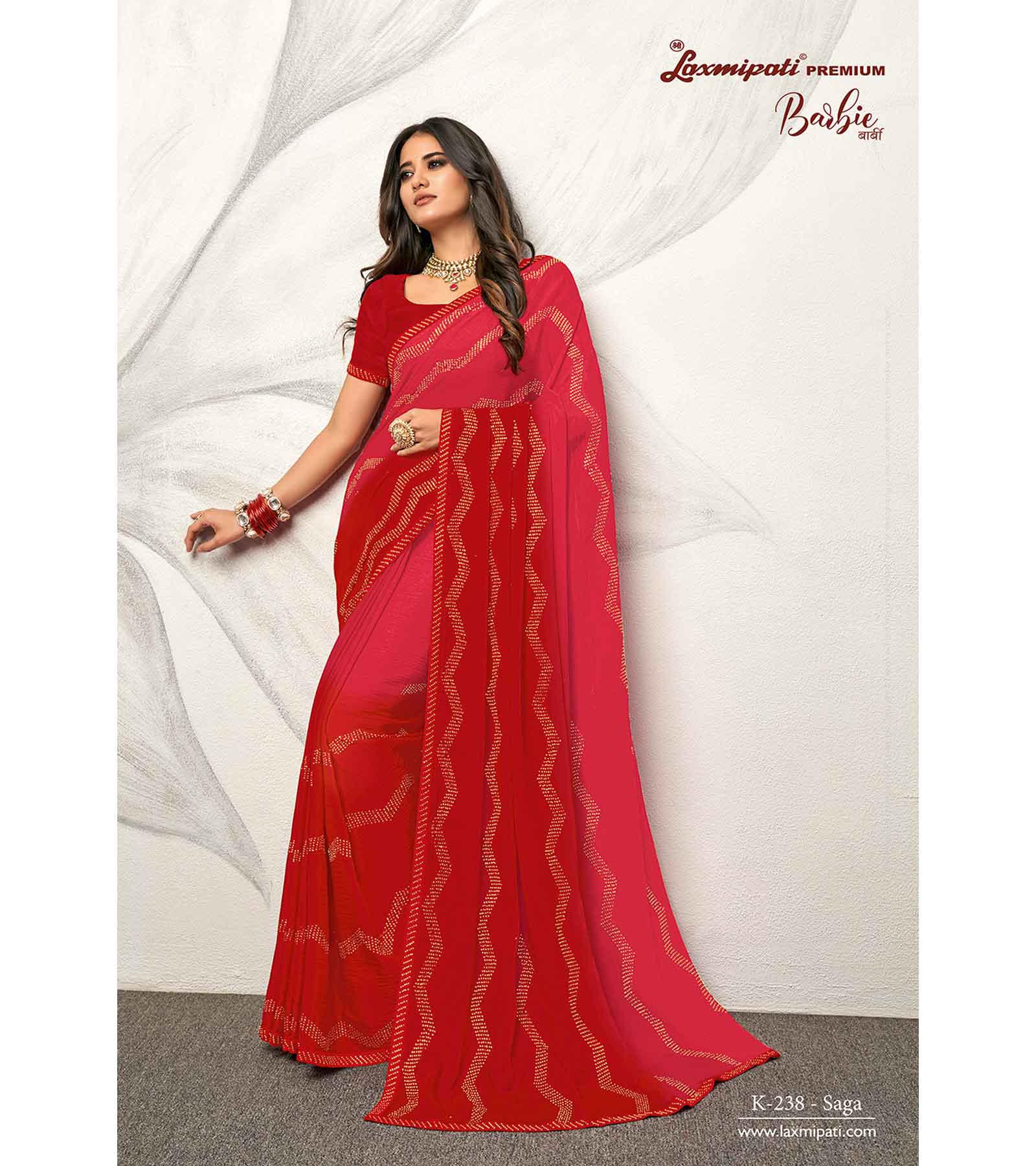 Laxmipati Barbie K-238 Satin silk,padding Red Saree