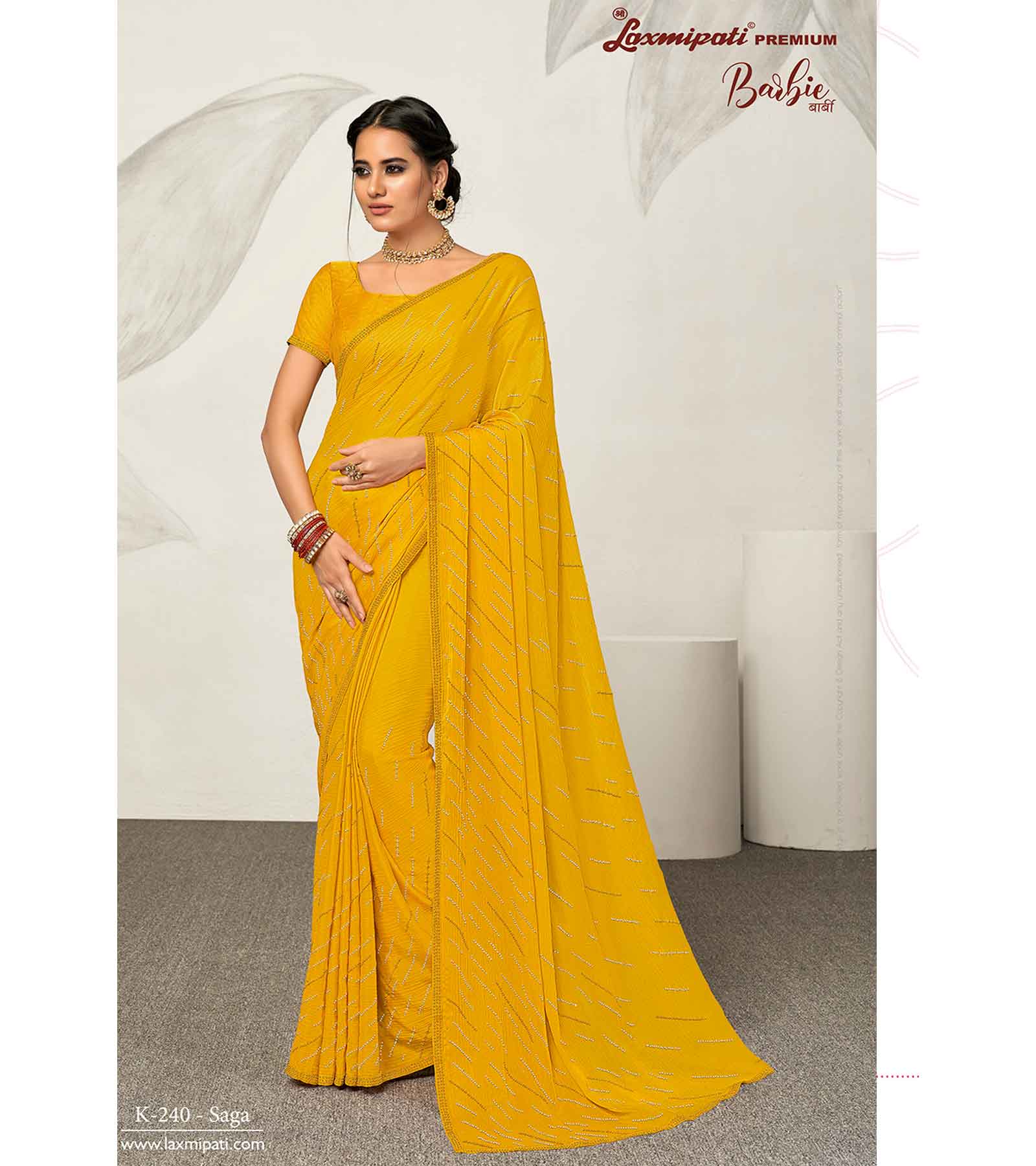 Laxmipati Barbie K-240 Satin silk,padding Mustard Saree