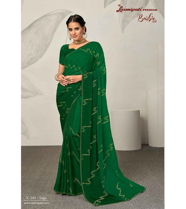 Laxmipati Barbie K-241 Satin silk,padding Bottle Green Saree
