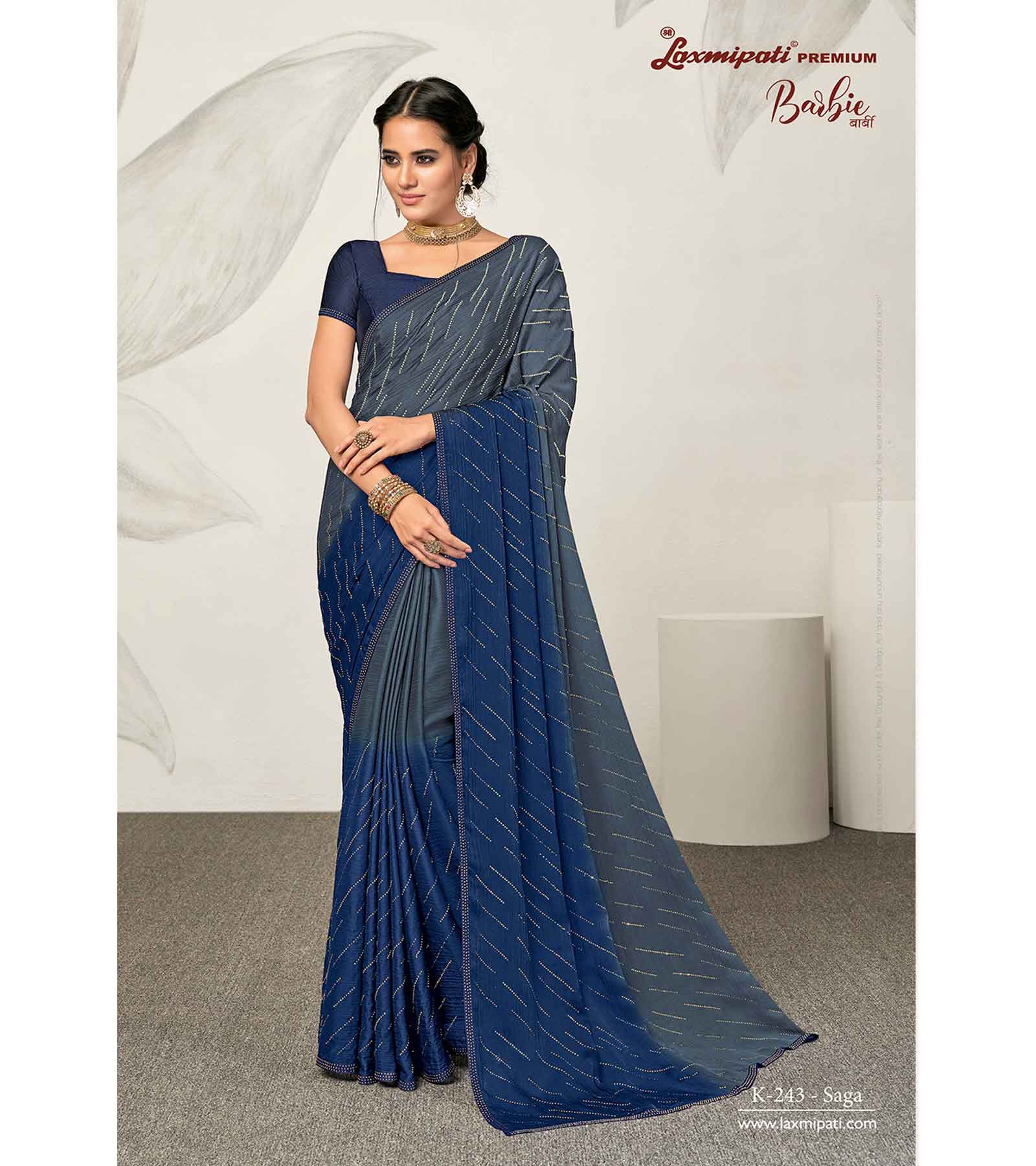 Laxmipati Barbie K-243 Satin silk,padding Navy blue Saree