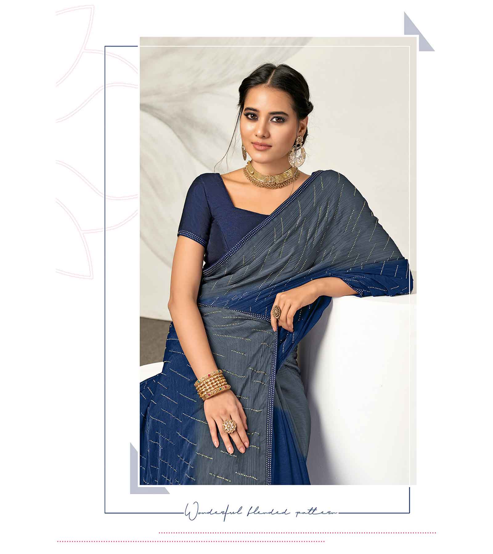 Laxmipati Barbie K-243 Satin silk,padding Navy blue Saree