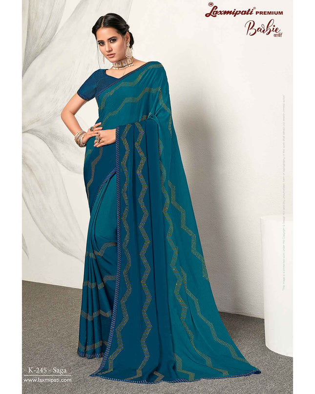 Laxmipati Barbie K-245 Satin silk,padding Royal blue Saree