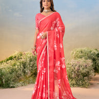 Laxmipati Anaya Red Chiffon Saree with Floral Prints